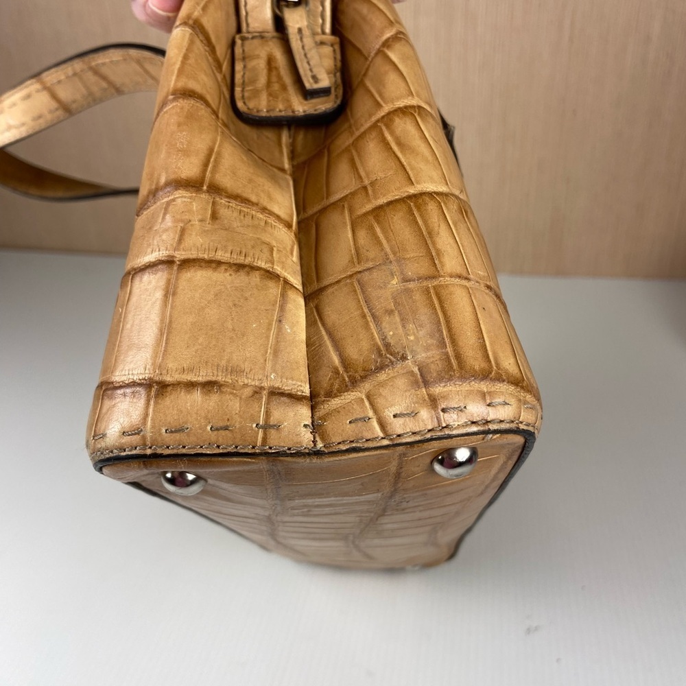 Fossil Croc Embossed Leather Shoulder Tote Bag Tan Vintage Y2K - Picture 13 of 15